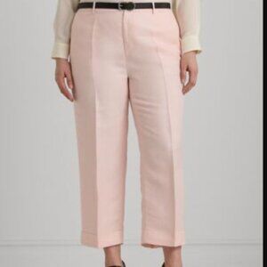 NEW Lauren Ralph Lauren Women's 14W Plus Size Linen-Blend Cropped Pink Opal Pant